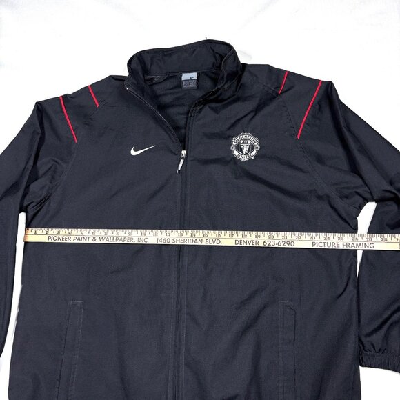 VTG Nike Manchester United Black Windbreaker Rain Jacket Hood in Collar Mens XL - Picture 7 of 9